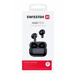 Swissten miniPODS TWS vezeték nélküli Bluetooth fejhallgató, fekete színben