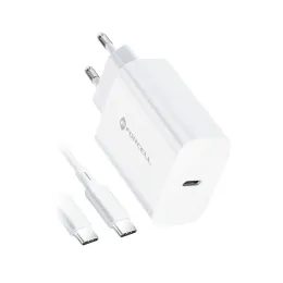Forcell τροφοδοτικό φορτιστή με σύνδεση USB-C και καλώδιο USB-C, 3A, 25W με λειτουργία φόρτισης PD και QC 4.0, 1 μ