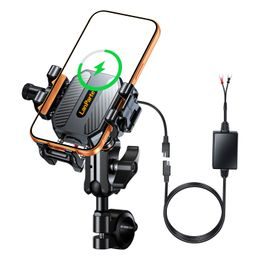 LanParte LPT01-E Suport telefon pentru motocicletă cu încărcare wireless și amortizare vibrații