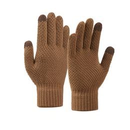 Zimske pletene rokavice za telefon, rjave