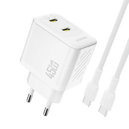 Dudao A28PCEU nabíječka 2x USB-C + kabel USB-C - USB-C, PD 45W GaN, bílá