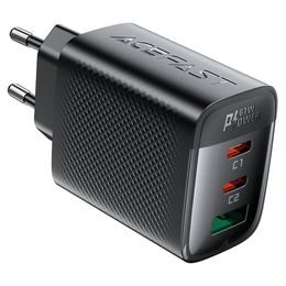 Acefast töltő A108 GaN, 67W, 3A, 2x USB-C + USB, fekete
