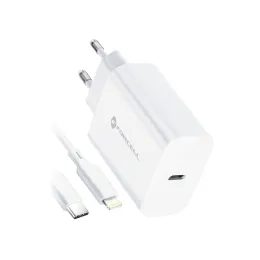 Napajalnik Forcell polnilnik s priključkom USB-C in kablom Lightning, 3A, 20W s funkcijo polnjenja PD in QC 4.0, 1,2 m