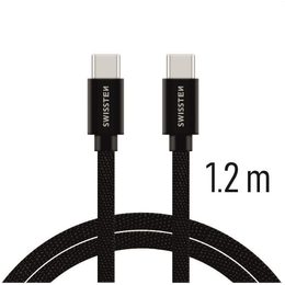 Swissten tekstilni podatkovni kabel, USB-C / USB-C, 1,2 m, črn