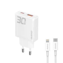 Dudao GaN Φορτιστής 30W USB / USB-C + Καλώδιο USB-C - Lightning, A30EU, Λευκό