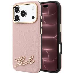 Karl Lagerfeld Grained Leather Resin Sign Logo MagSafe ümbris iPhone 17 Pro Max / 18 Pro Max – roosa
