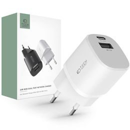 Tech-Protect C20W mini adapter, 2 priključka, PD20W / QC3.0, bijeli