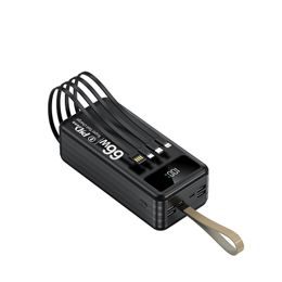 Powerbank 50 000 mAh, PD66W, 2.1A, 4 zintegrowane kable + światło LED, czarny
