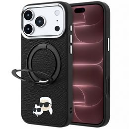 Karl Lagerfeld Leather Ring Stand 360 KC Pin MagSafe ümbris iPhone 17 Pro Max / 18 Pro Max – must