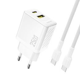 Dudao A26TCEU nabíječka USB-A + USB-C s USB-C kabelem, PD QC 25W GaN, bílá