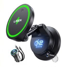 Lisen Magnetische KFZ-Halterung mit kabelloser Ladestation W608 Pro für iPhone - 25W Qi2.2 Wireless Charger - Schwarz
