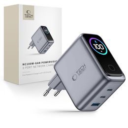 Tech-Protect Powervision NC100W-GAN 3portová nabíjačka, PD 100 W / QC 3.0, sivá