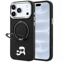 Karl Lagerfeld Leather Ring Stand 360 KC Pin MagSafe ümbris iPhone 17 Pro / 18 Pro – must