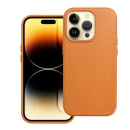 Leather Mag Cover obal, iPhone 15 Pro, oranžový