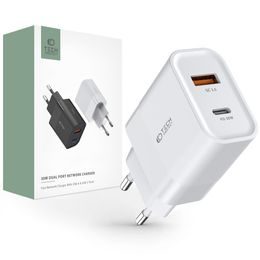 Tech-Protect C30W 2 portos töltő, PD30W/QC3.0, fehér