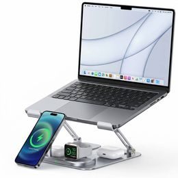 Premium Aluminium Laptop Stativ med Trådløs Opladning 4-i-1