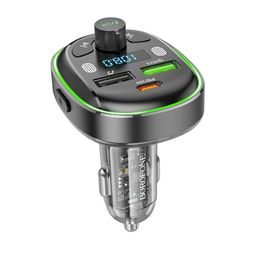 Borofone BC47 Might FM MP3 transmiter, Bluetooth, 2x USB + USB-C, QC 3.0 18W, PD 30W, sivi