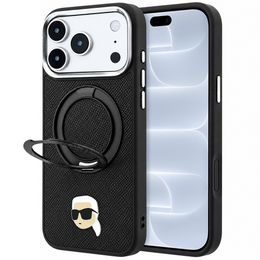 Karl Lagerfeld Leather Ring Stand 360 KC Pin MagSafe ümbris iPhone 17 Pro / 18 Pro – must