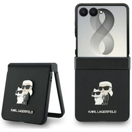 Samsung Galaxy Z Flip 8 vāciņš – Karl Lagerfeld Saffiano Karl&Choupette Metal Pin aizsargvāciņš – melns