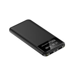 Powerbank 10000mAh, 2x USB, 1x USB-C, LED világítással, fekete színű