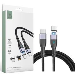 Tech-Protect Magnetic 3v1 USB-C, Lightning, Micro-USB PD60W/3A, 1 m, šedý