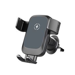 Autószellőztető telefontartó vezeték nélküli töltéssel, 15W, Qi, fekete (CH-V-01)