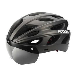 Rockbros TT-16 Cască de ciclism cu ochelari, neagră