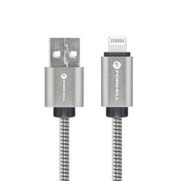 Cablu Forcell F-Energy USB A - Lightning, 2,4A, 12W, 2 m, argintiu