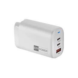 ER POWER Ταξιδιωτικός Φορτιστής 2× USB-C + USB-A, 65W, GaN PD, λευκός
