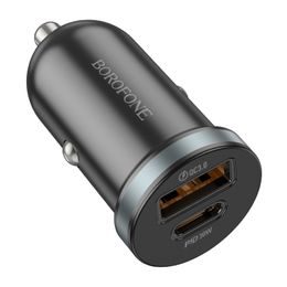 Ładowarka samochodowa Borofone BZ22 Scenery, USB + USB-C, QC 3.0, PD 30W, czarna