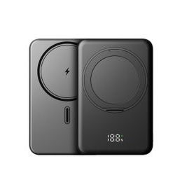 UltraThin MagSafe Powerbank 10000 mAh forgatható állvánnyal, PD20W + 15W vezeték nélkül, fekete