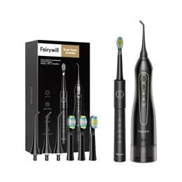 FairyWill FW-5020E + FW-E11 Ηλεκτρική οδοντόβουρτσα με σετ κεφαλών και στοματικό ντους, μαύρο
