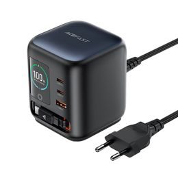 Acefast Desktop Ladestation Z10 für Laptop, Tablet, Smartphone - 3× USB-C, USB-A, GaN PD 100W, ausziehbares USB-C Kabel - Schwarz