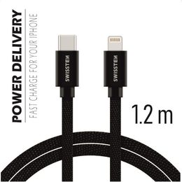 Swissten podatkovni kabel tekstil, USB-C / Lightning, 1,2m, crna