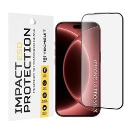 iPhone 18 Pro Max apsauginis stiklas – Techsuit ESD grūdintas stiklas – juoda