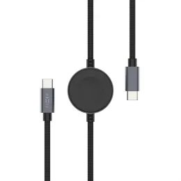 Fonott kábel FIXED Power Watch Cable USB-C - USB-C töltővel Apple / Samsung Watch-hoz, PD 60W, 1,5 m, szürke