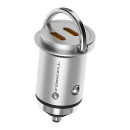 Forcell F-Energy Mini φορτιστής αυτοκινήτου 2x USB-C, QC 3.0 30W, ασημί