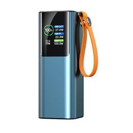 Aluminium Powerbank für Laptop-Aufladung, 20.000 mAh, 100W, PD 3.0 mit integriertem ausziehbarem USB-C Kabel, blau