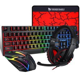 T-WOLF TF800, RGB gaming set 4 σε 1 (πληκτρολόγιο, ποντίκι, headset, mousepad)