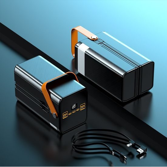 Powerbank 120.000 mAh, 22.5W PD, 4 USB + 2 καλώδια, LED φώτα, μαύρο