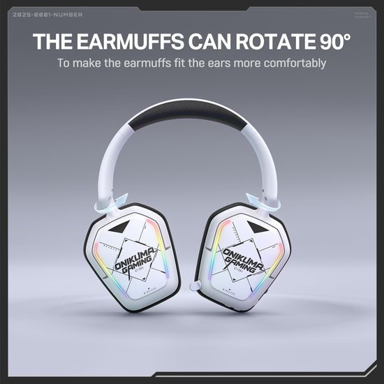 Onikuma GT883 Kabelloses Gaming Headset mit Mikrofon - Bluetooth 5.4 - Over-Ear Kopfhörer - RGB Beleuchtung - Weiß