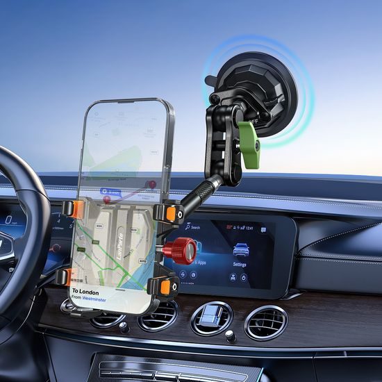 LanParte RBA-T01L Supporto Metallico per Telefono da Auto con Ventosa a Vuoto e Braccio Esteso