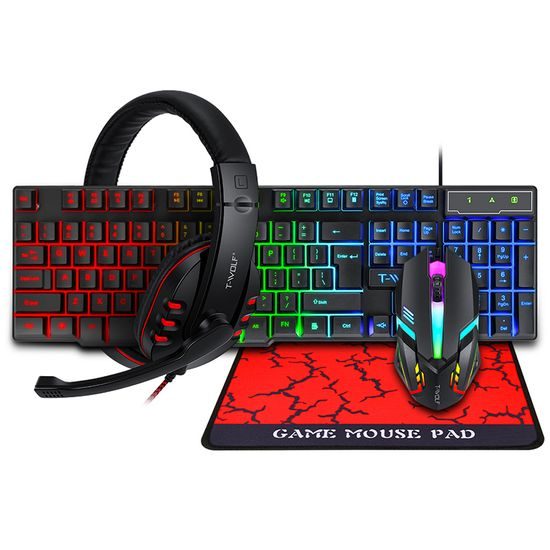 T-WOLF TF800, RGB gaming set 4 σε 1 (πληκτρολόγιο, ποντίκι, headset, mousepad)