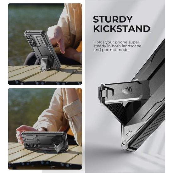 Dexnor 360 Kickstand Camprotector θήκη Samsung Galaxy S24 FE, μαύρη