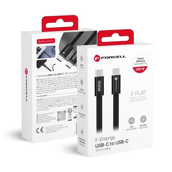Cablu Forcell F-Energy USB-C - USB-C, QC4.0, PD, 5A, 100W, 1,2 m, negru
