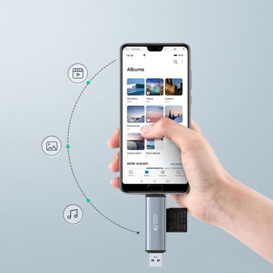 Tech-Protect UltraBoost Αναγνώστης καρτών SD και Micro, USB-A, USB-C, Γκρι