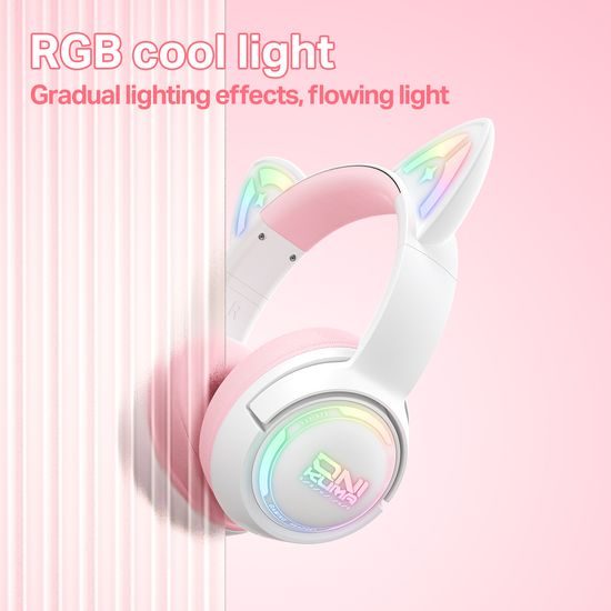 Onikuma GT838 Kabellose Gaming Kopfhörer mit RGB LED Beleuchtung und Katzenohren - Rosa
