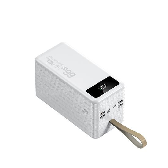 Powerbank 100.000 mAh, PD66W, 2.1A, 4 ενσωματωμένα καλώδια + LED φως, λευκό