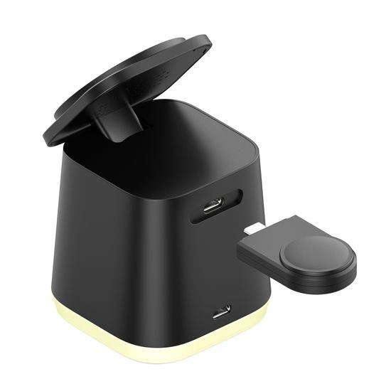 MagDock 6 Pro 6σε1 ασύρματος σταθμός φόρτισης με ρολόι και φωτισμό νυκτός για iOS και Android, μαύρο