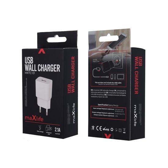 Maxlife adapter MXTC-01 1x USB 2,1A, bijela